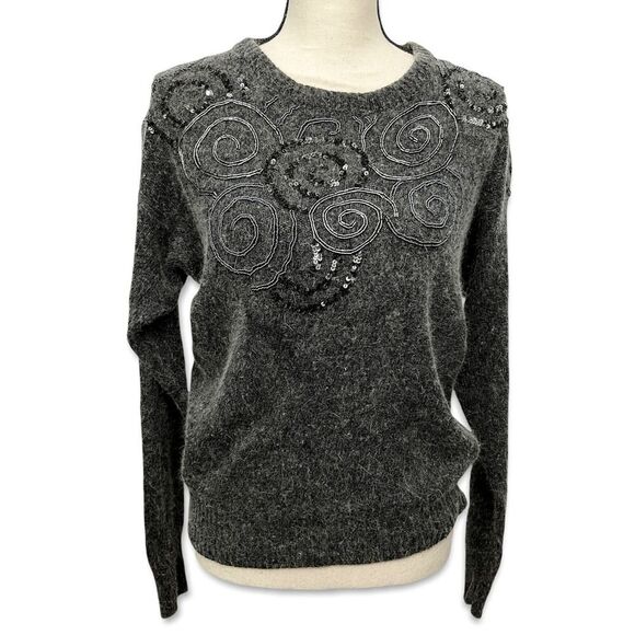 Sweaters - Raoul VINTAGE Gray Silk Angora Sweater Womens Sz M Beaded Sequins Long Sleeve